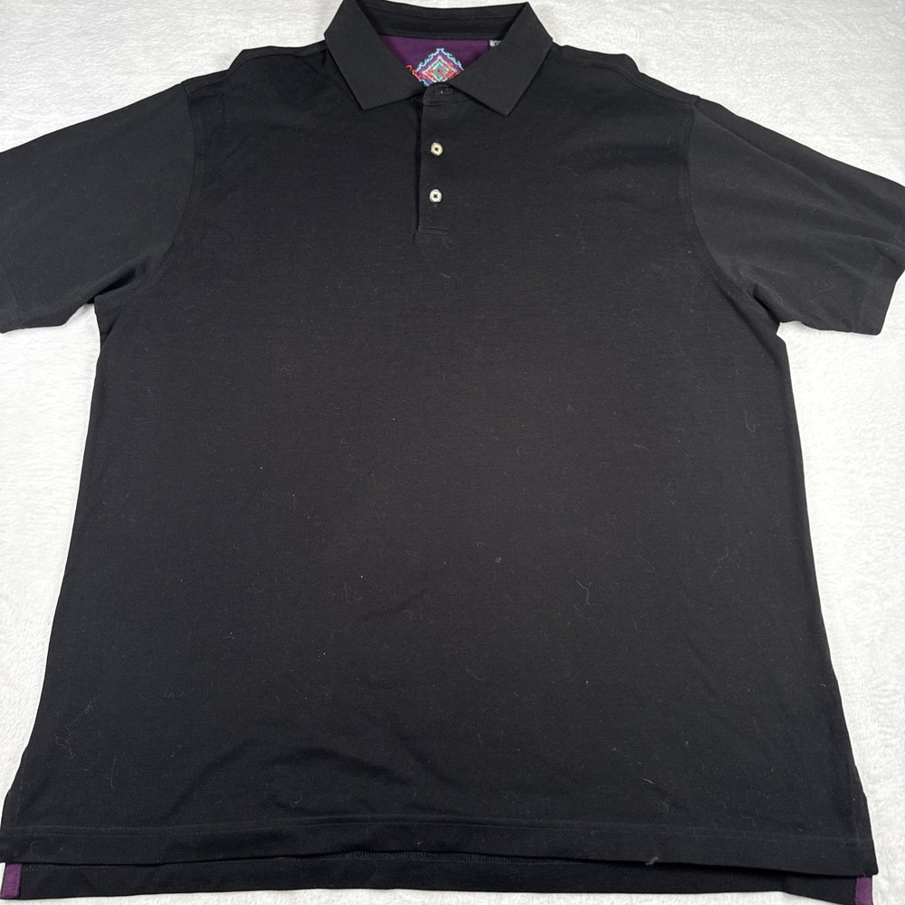 Robert Graham Polo Shirt Mens 2XL Black Cotton Preppy Casual Short Sleeve
